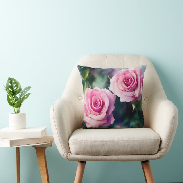 Coussin Belle aquarelle moderne Collection Roses roses ros (Chaise)