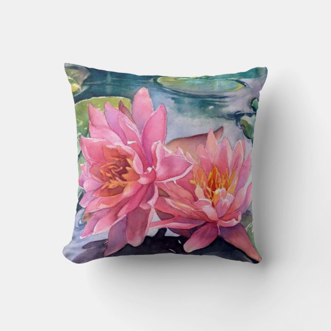 Coussin Belle Aquarelle rose Fleurs Art (Recto)