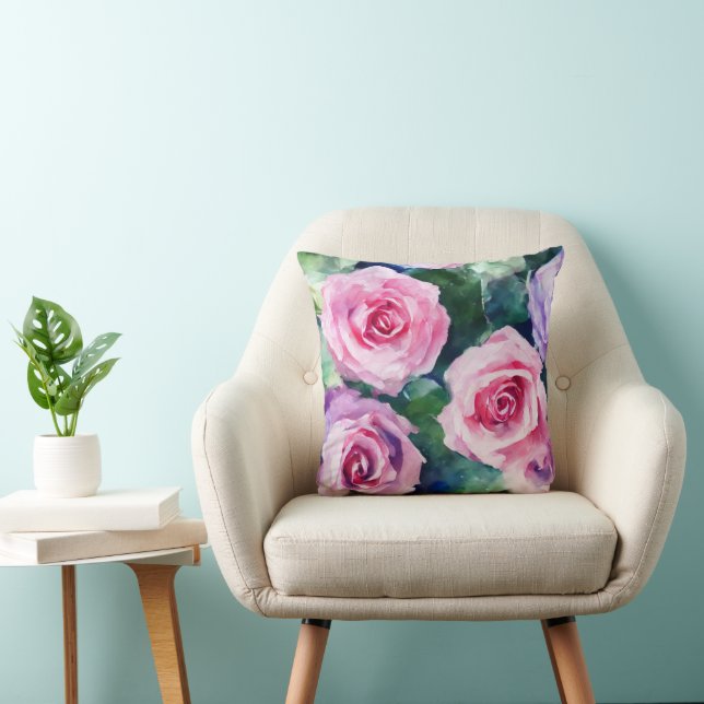 Coussin Belle Aquarelle Rose Rose Collection Populaire (Chaise)
