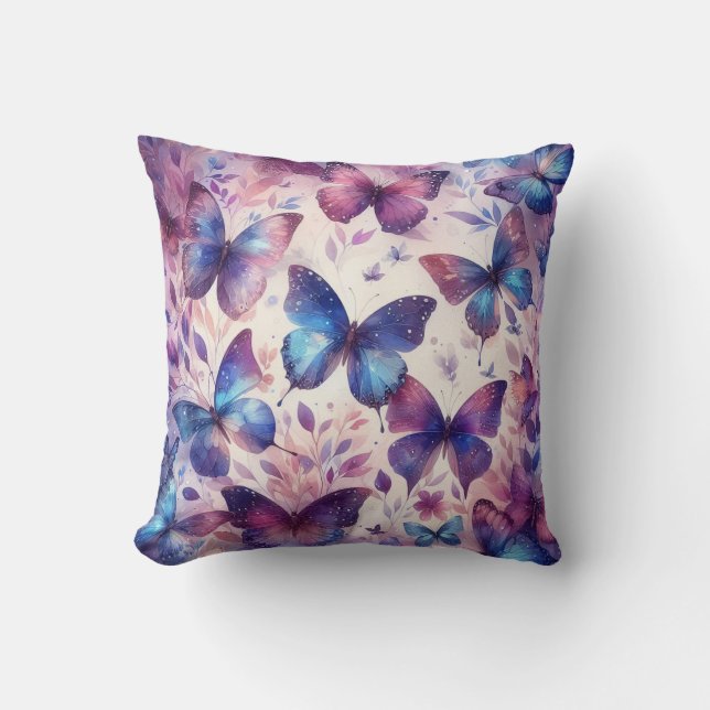 Coussin Belle Aquarelle rose violet Papillon (Recto)