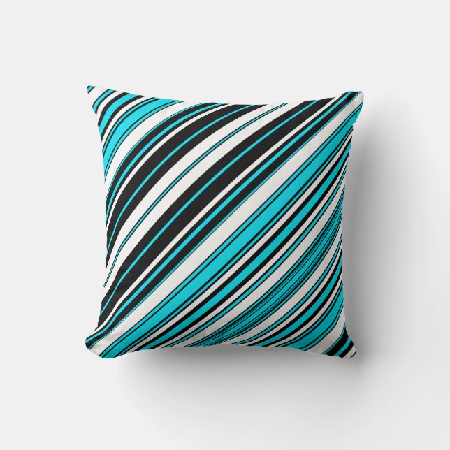 Coussin Belle bande d'aqua noir blanc (Recto)