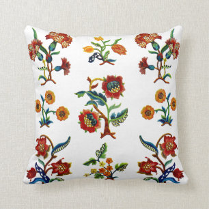 Coussin Belle broderie Jacobean traditionnelle de laine à