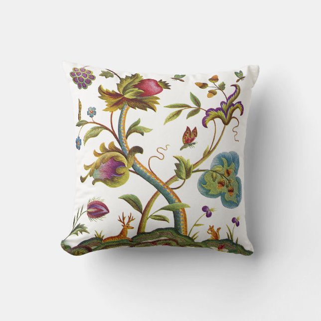 Coussin Belle broderie traditionnelle Jacobéenne Crewel (Recto)