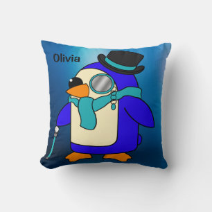 Coussin Belle caricature pingouin bleu gelé