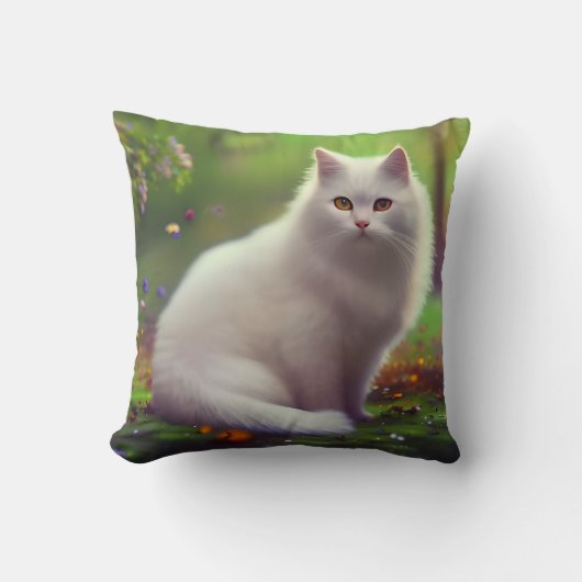 Coussin Belle Chat Blanc Fluffy (Recto)