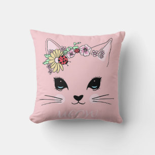 Coussin Belle Chat Visage Meow Rose Cute Kitten Drôle Chat