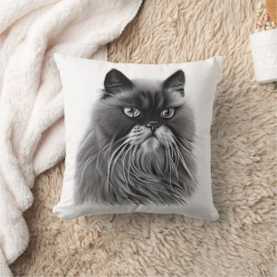 Coussin Belle chatte persane en noir et blanc