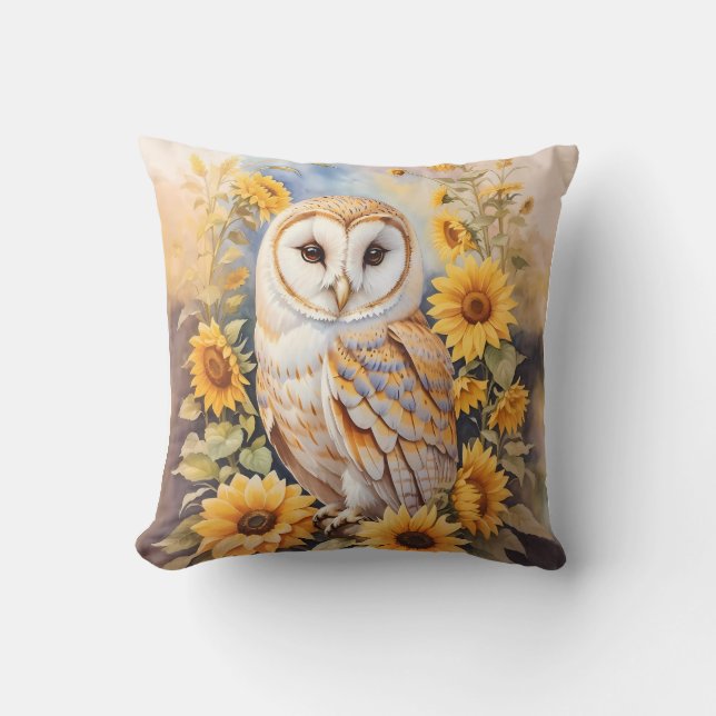 Coussin Belle Chouette Et Fleurs De Soleil (Recto)