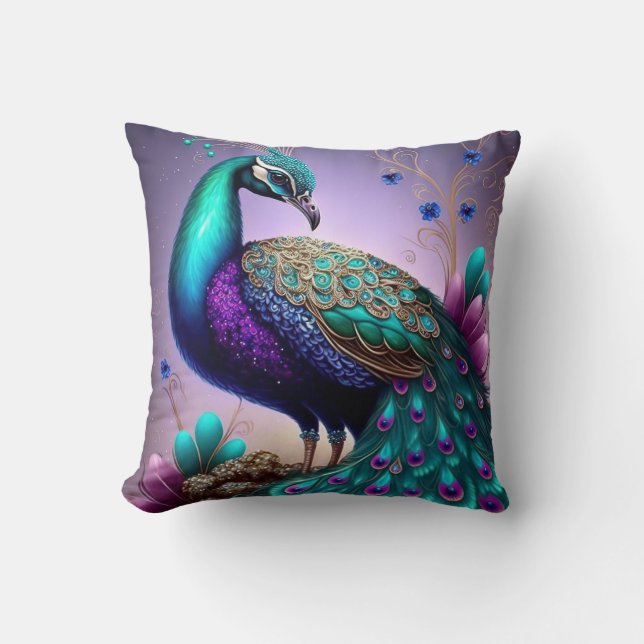 Coussin Belle couleur Peacock Paon Bird faune (Recto)