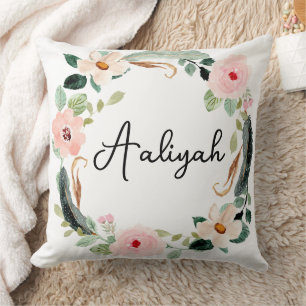 Coussin Belle couronne fleurie Nom Monogramme