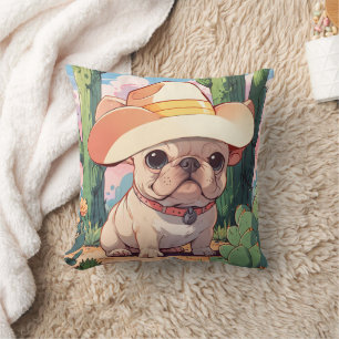 Coussin Belle cowboy pastel français Bulldog