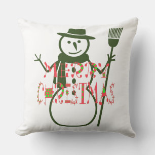 Coussin Belle décoration verte bonhomme de neige pour Noël
