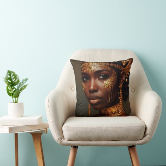 Coussin Belle Déesse Nubienne en Or (Chaise)
