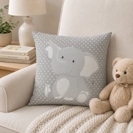 Coussin Belle Éléphant Gris et Blanc à pois