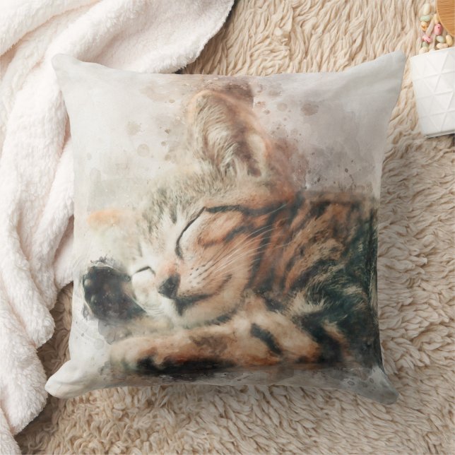 Coussin Belle et mignonne chaton couchage aquarelle (Couverture)