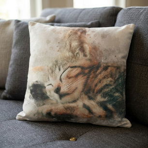 Coussin Belle et mignonne chaton couchage aquarelle