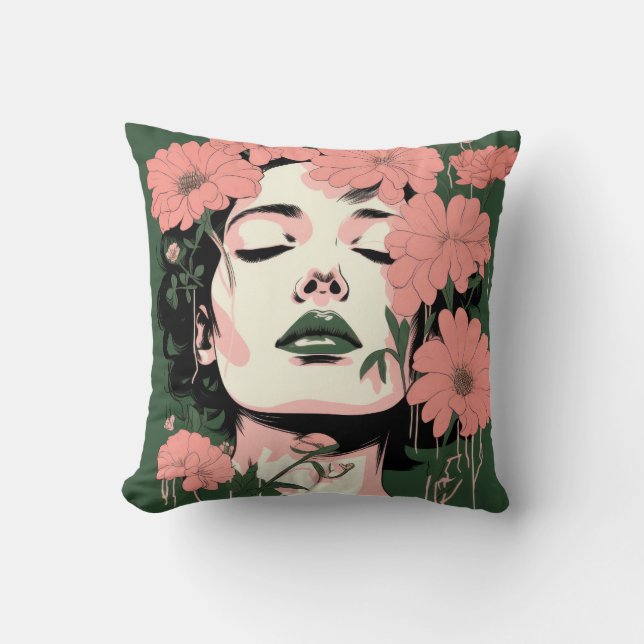 Coussin Belle femme et fleurs (Recto)