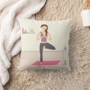 Coussin Belle Femme Qui Fait Du Yoga Dans Une Salle Décoré