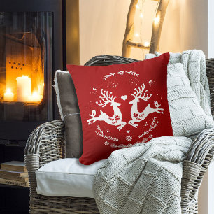 Coussin Belle Fête Scandi Rouge Blanc Noël Cerf