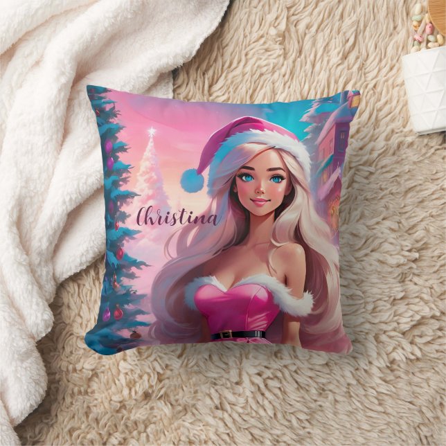 Coussin Belle fille de Noël rose 01 (Couverture)