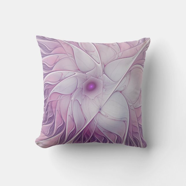 Coussin Belle Fleur rose moderne Fractal Art Abstrait (Recto)