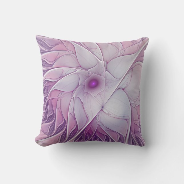 Coussin Belle Fleur rose moderne Fractal Art Abstrait (Recto)
