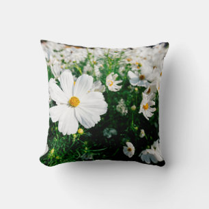 Coussin Belle fleurs de cosmos blanc fleurissant dans la g