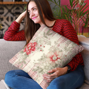 Coussin Belle Flore Plaid Rouge Et Blanc