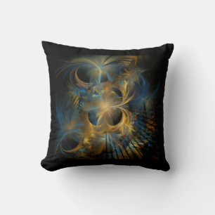 Coussin Belle fractale bleue et dorée