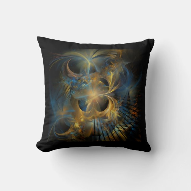 Coussin Belle fractale bleue et dorée  (Recto)