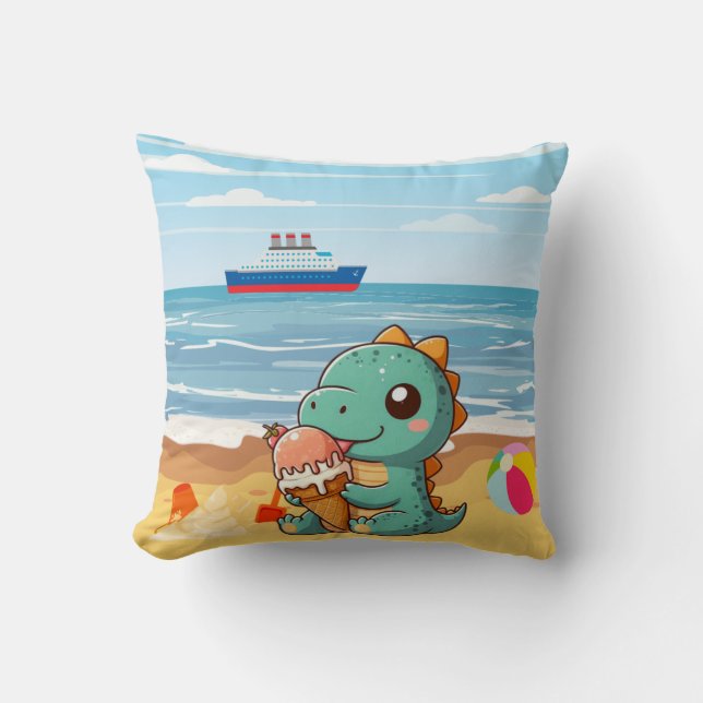 Coussin Belle glace manger dino à la plage (Recto)