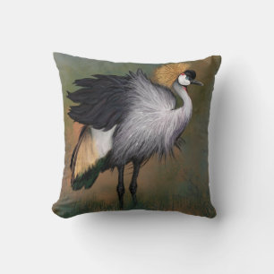 Coussin Belle Gris Gris Grue Crowned Crane Oiseau Jeter Or