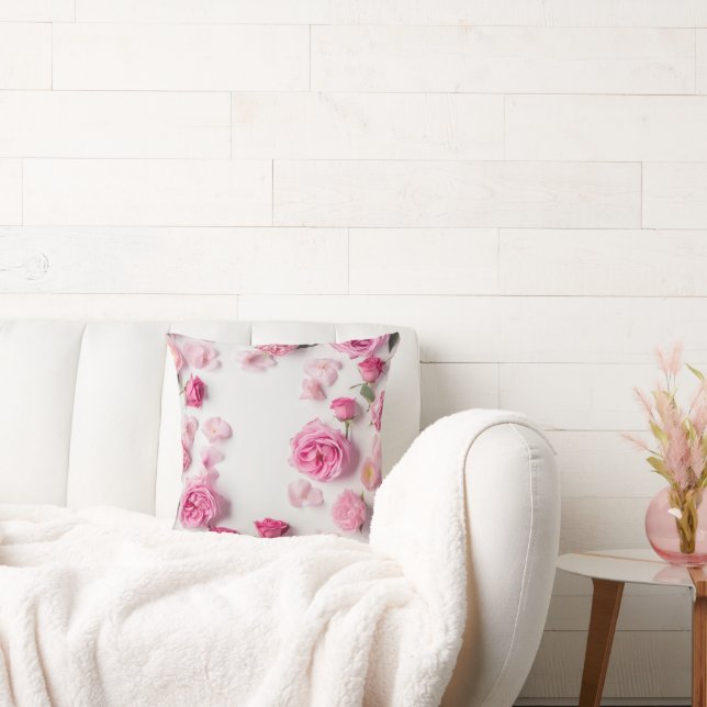 Coussin belle impression avec délicate fleurs roses rose (Canapé)