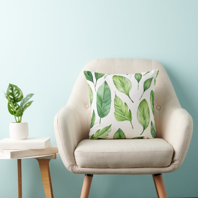 Coussin belle impression avec feuilles verts délicats (Chaise)