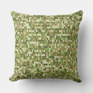 Coussin Belle motif en tricot de mamie vert olive
