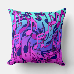 Coussin Belle Musique Notes Vives Rose Violet Bleu Aqua