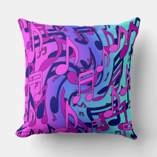 Coussin Belle Musique Notes Vives Rose Violet Bleu Aqua