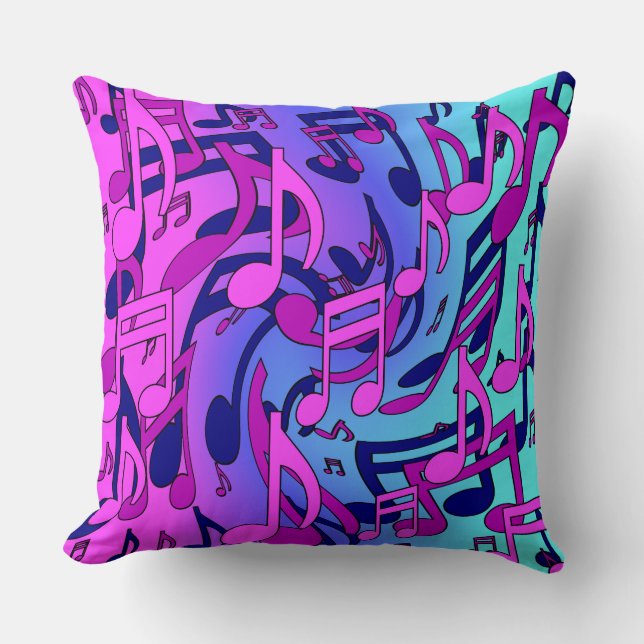 Coussin Belle Musique Notes Vives Rose Violet Bleu Aqua (Recto)