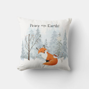Coussin Belle Paix sur Terre Renard Rouge Oiseau Hiver 