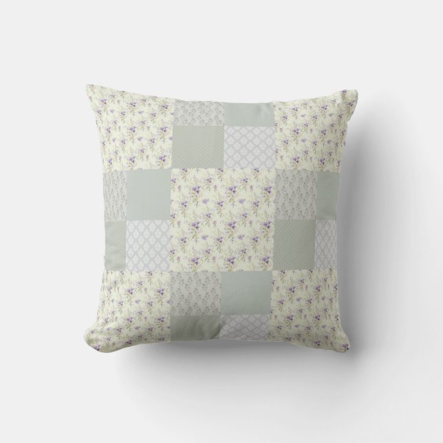 Coussin Belle patchwork vert doux (Recto)