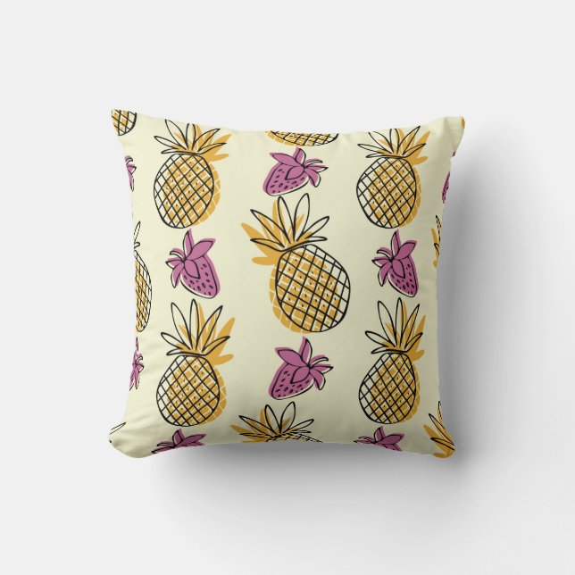 Coussin Belle patte d'illustration d'ananas et de fraises (Recto)
