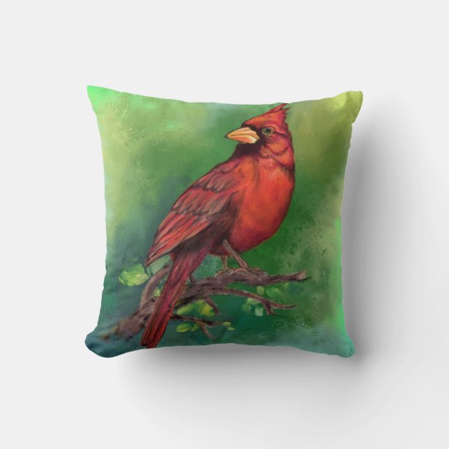 Coussin Belle peinture d'oiseaux du Cardinal rouge du Nord (Recto)