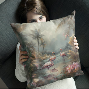 Coussin belle peinture vintage flamants roses