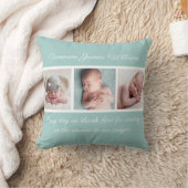 Coussin Belle photo bébé Collage Turquoise Citation religi (Couverture)