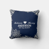 Coussin belle plage nautique blanc dentelle marine bleu (Recto)