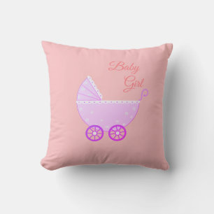 Coussin Belle poussette bébé fille sur rose