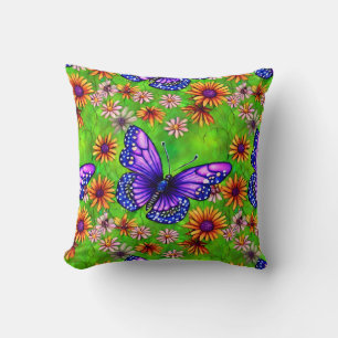 Coussin Belle prairie à papillon pourpre