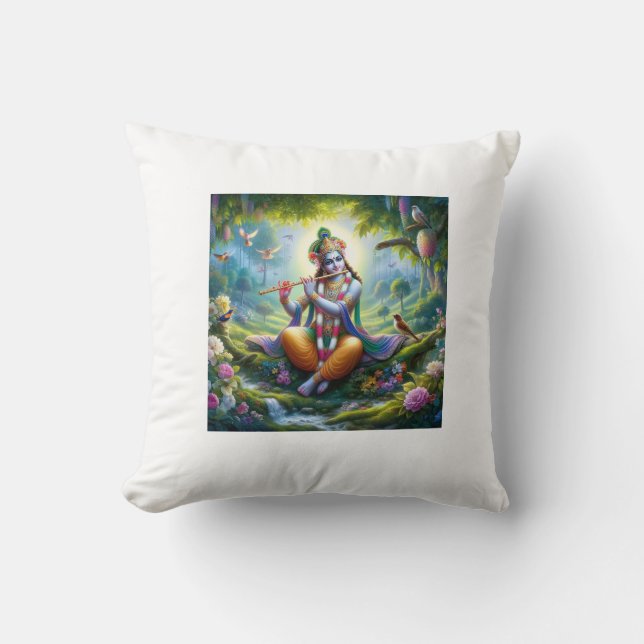 Coussin Belle représentation de Lord Krishna jouant de la  (Recto)