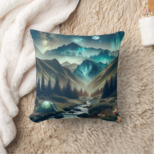 Coussin Belle scène de Camping avec Montagnes et Tente