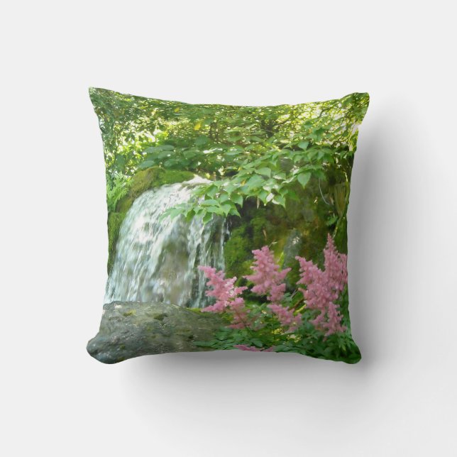 Coussin Belle scène de cascade avec Astilbe rose (Recto)